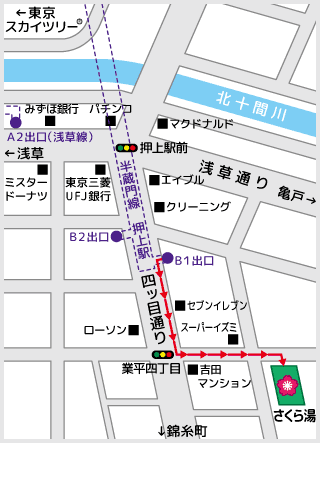 最寄の駅からさくら湯までの地図